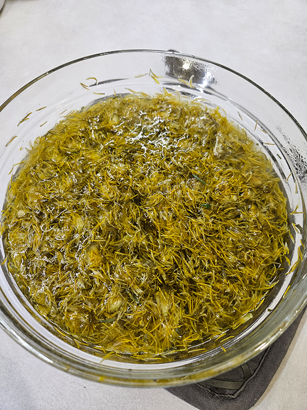 The petals in a bowl of water.