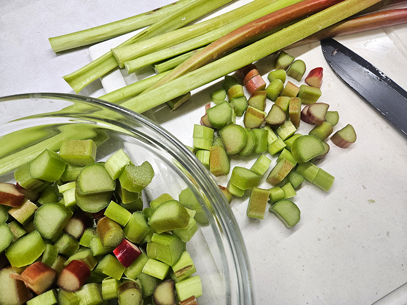Chopping rhubarb into cubes - June 2024 part 1