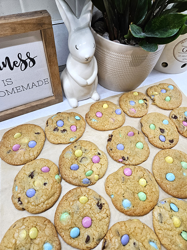 M&M cookies in spring colors