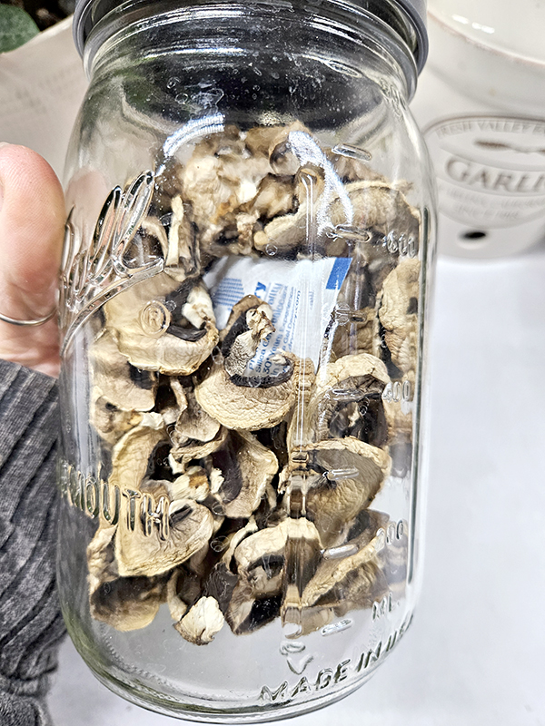Jar of dehydrated mushrooms