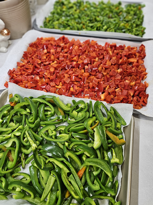 Diced and sliced peppers