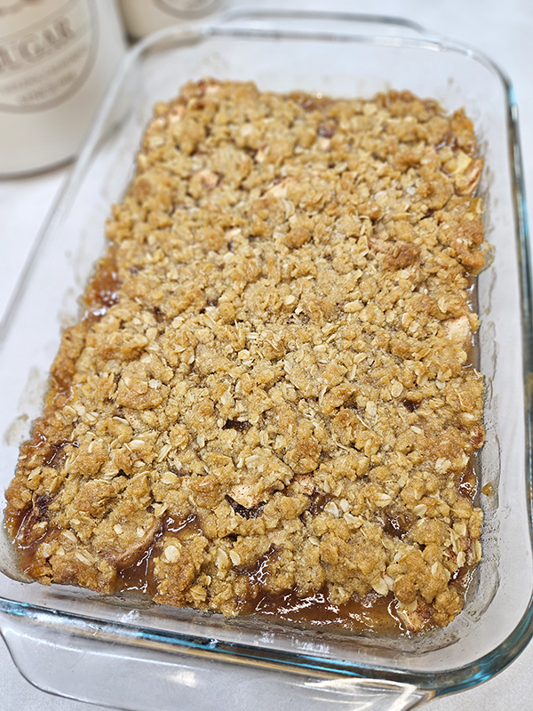 A 9x13 of rustic apple crisp