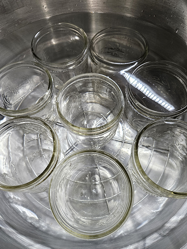 Warming up jars in the electric canner - Canning Fresh Peaches