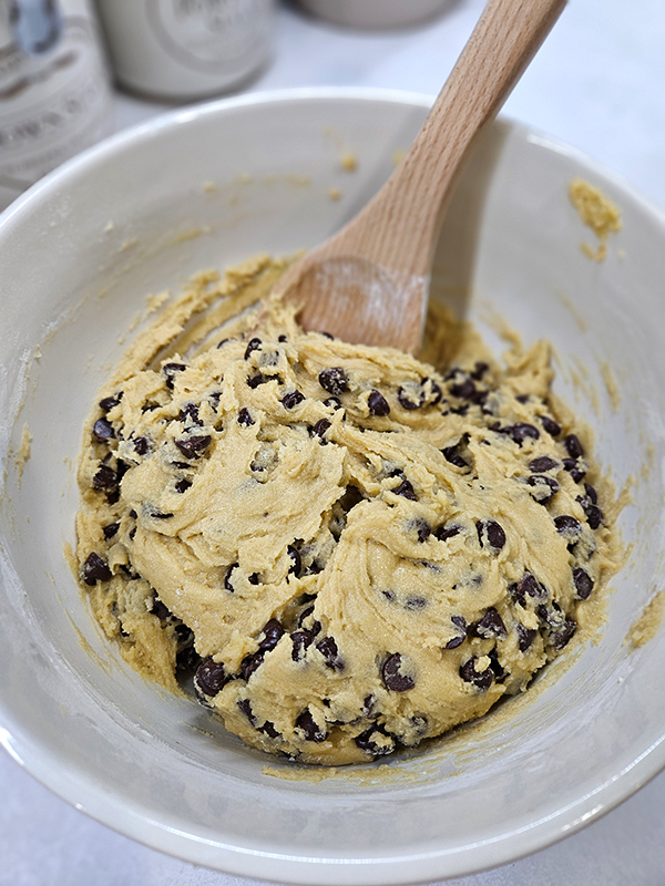 Chocolate chips mixed in - easy cast iron skillet cookie