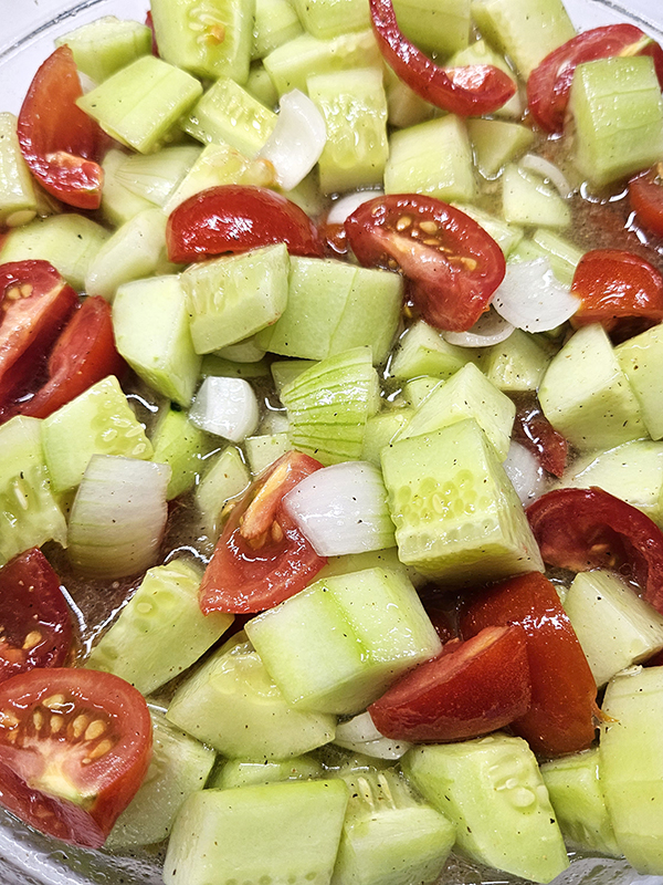 A batch of Tomato, Cucumber, Onion Salad