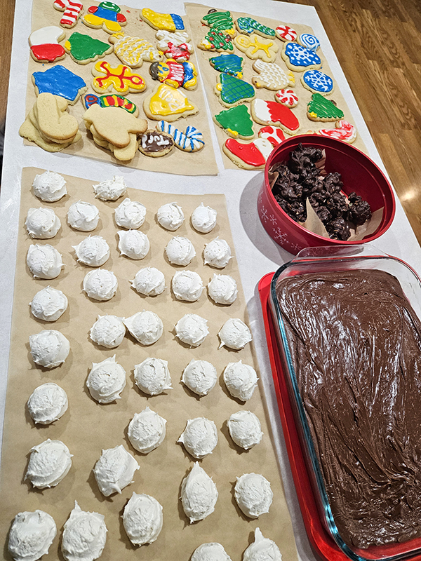 An island covered in Christmas goodies - 2025 December Homesteading Update