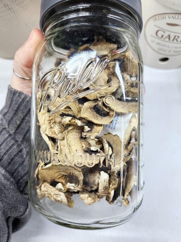 Dehydrate mushrooms in a Ball canning jar