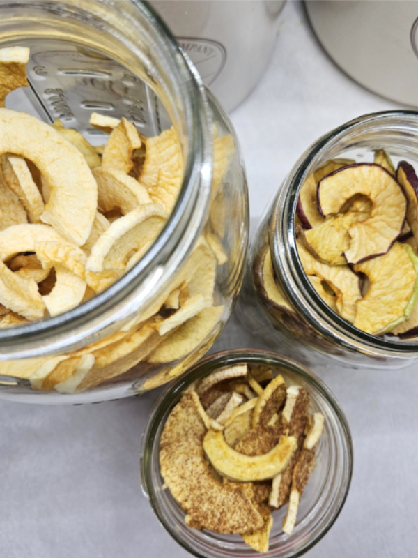 Jars of dehydrated apple slices 