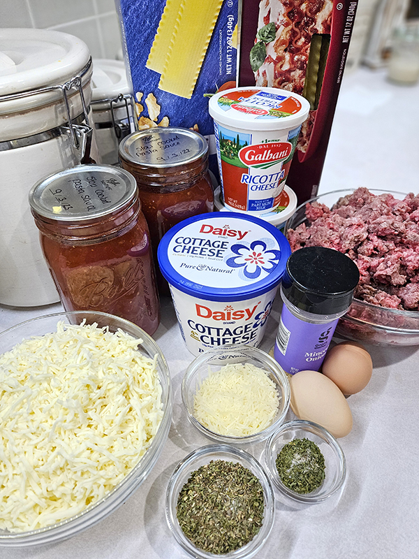 Ingredients for the personal sized freezer lasagnas