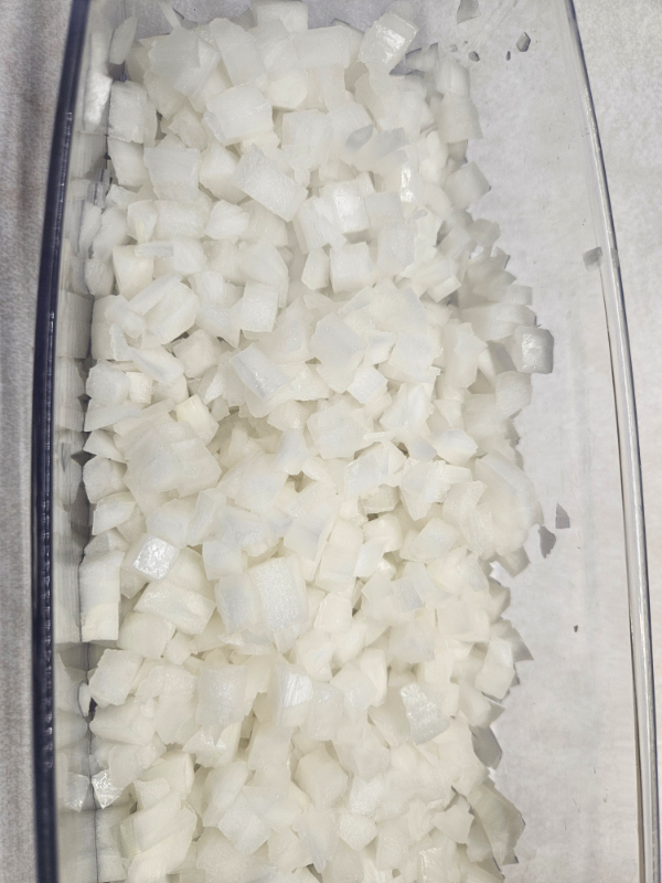A container of diced onions
