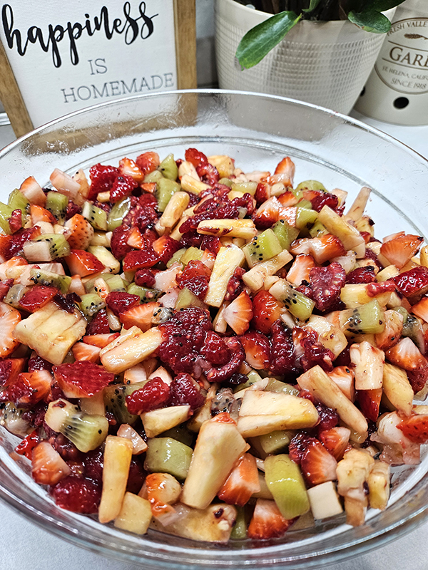 A big bowl of fruit salsa and cinnamon chips