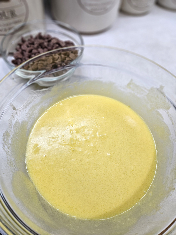 The brownie batter before adding any of the chocolate elements