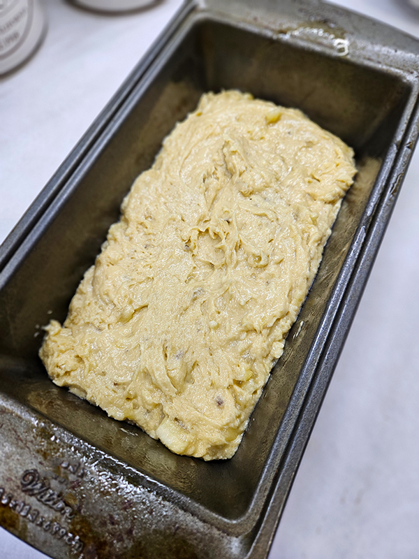 Before baking in the pan