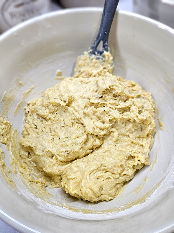 The dry ingredients added to make the batter for Grandma's Banana Bread