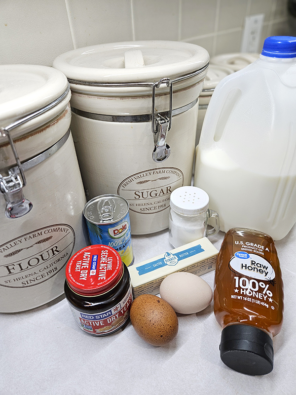 Ingredients for homemade Hawaiian Rolls
