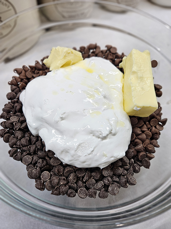 Chocolate chips, butter, and marshmallow fluff
