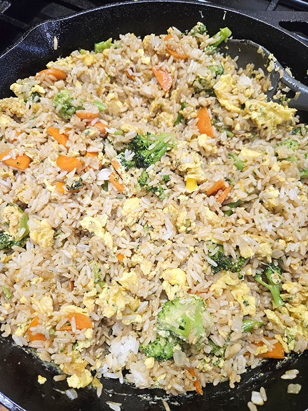 A pan of homemade fried rice
