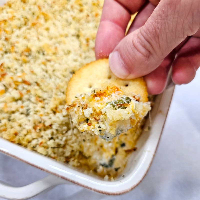 jalapeño popper dip on a cracker