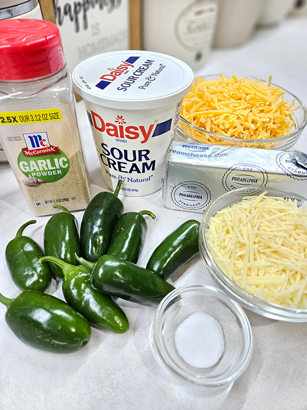 The ingredients for the jalapeño popper dip for for the cream cheese mixture