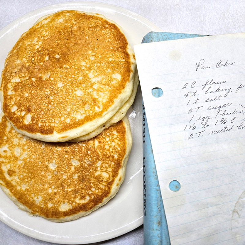 Pancakes and a handwritten recipe