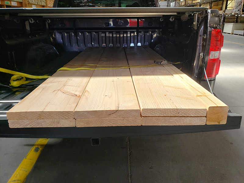 Lumber in the back of a truck