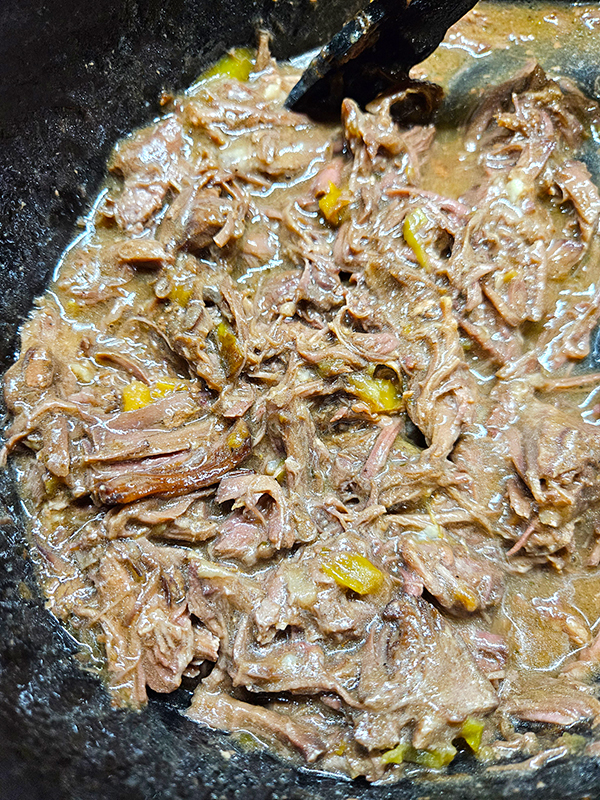 Cooked and shredded Mississippi Pot Roast