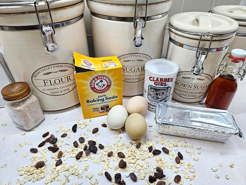 Ingredients for old fashion oatmeal raisin cookies