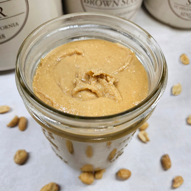 A jar of homemade peanut butter