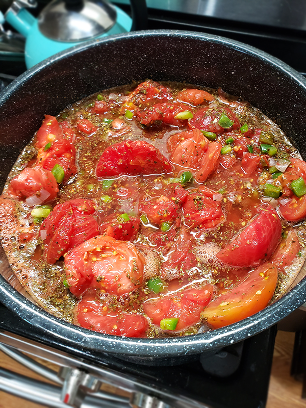 A big pot of salsa - preserving garden tomatoes