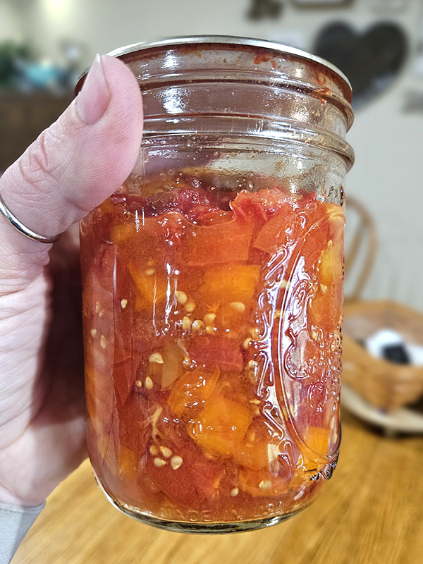 A jar of diced tomatoes