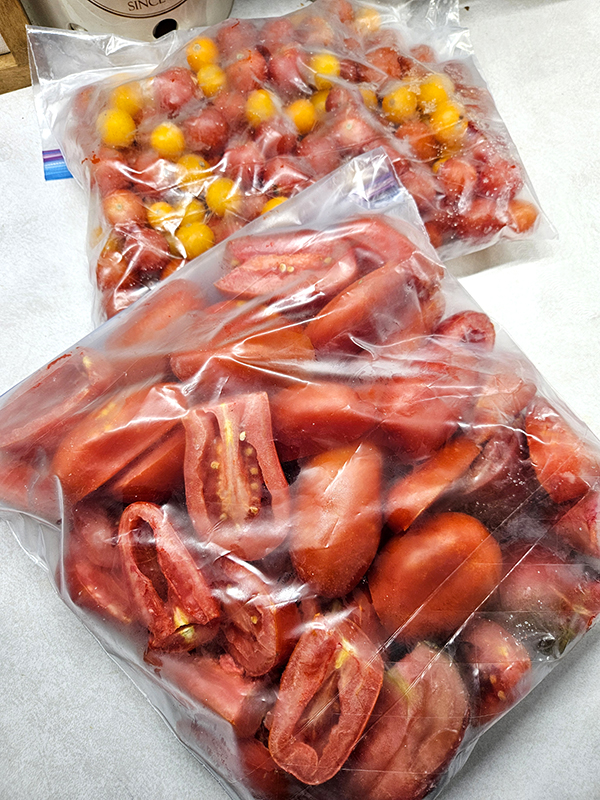 Bags of frozen tomatoes