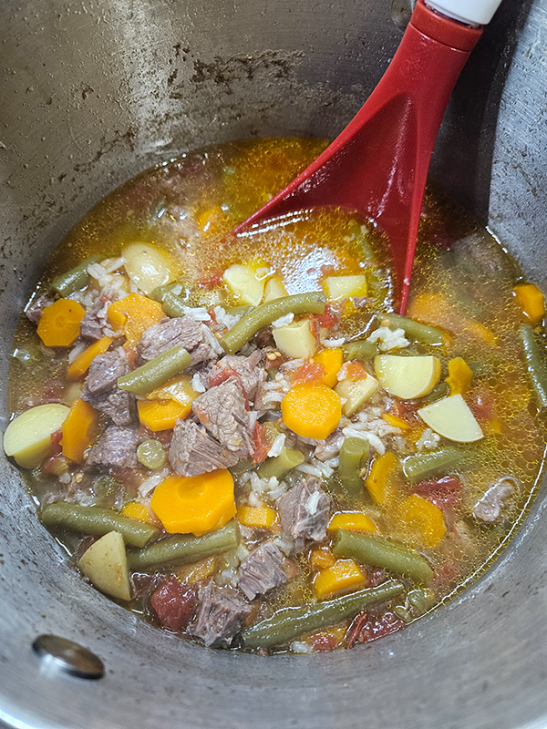 Finished Pressure Cooker Vegetable Beef Soup
