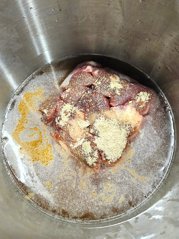 The beef, water, and seasonings