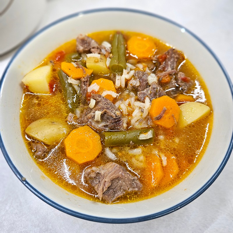 A bowl of Pressure Cooker Vegetable Beef Soup