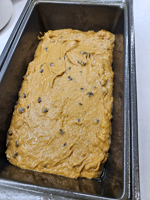 Shortcut pumpkin bread mix in loaf pan