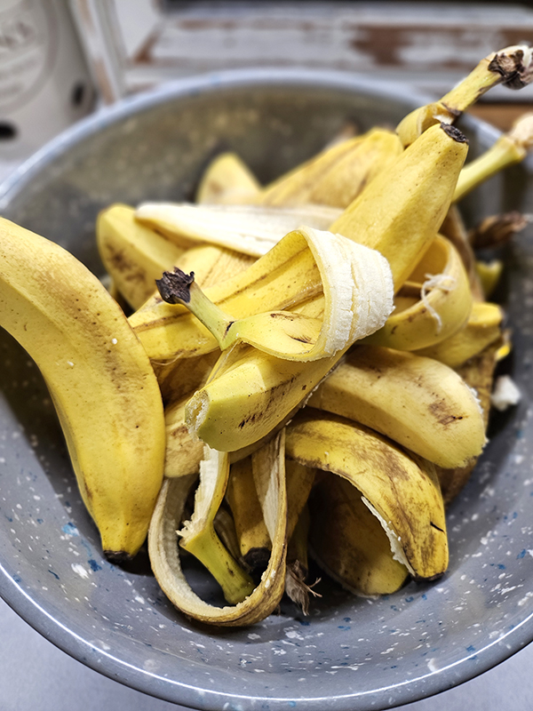 Banana peels in a bowl - reduce food waste
