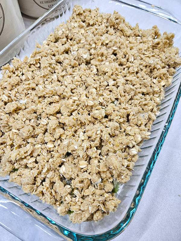 Rhubarb crisp ready for baking