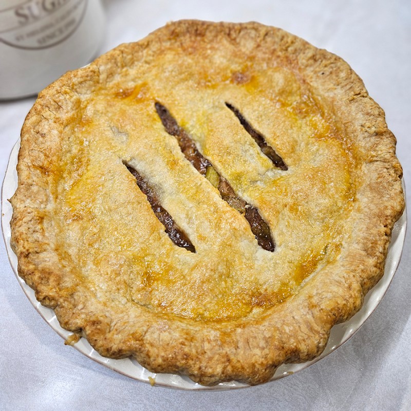 A homemade rhubarb pie