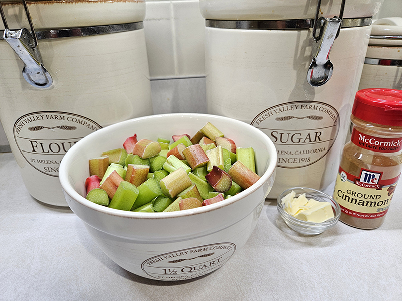 The ingredients for the homemade rhubarb pie