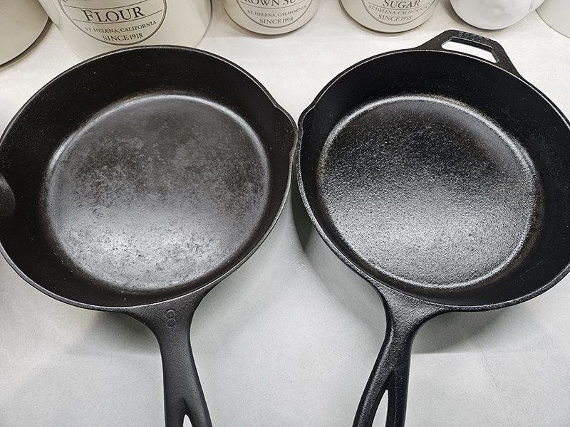 Two cast iron skillets - season and reseason cast iron