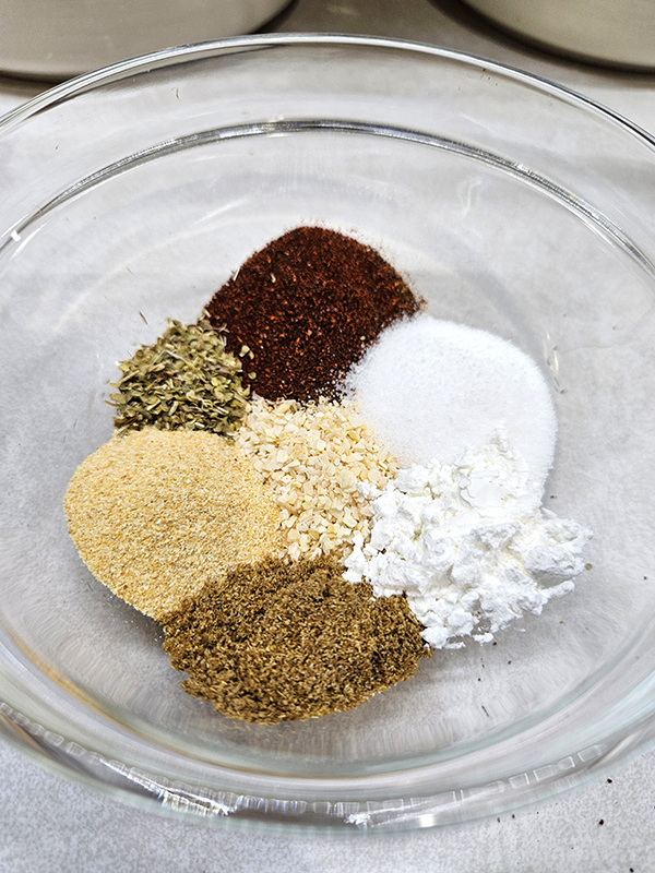 The taco seasoning ingredients before mixing