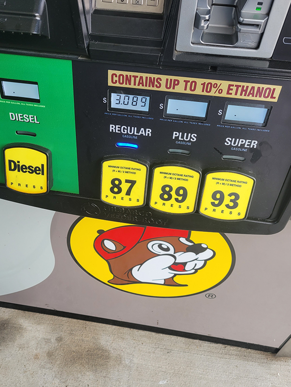A Buc-ee's gas pump where gas was only $3.08 a gallon (cheap for Illinois residents)
