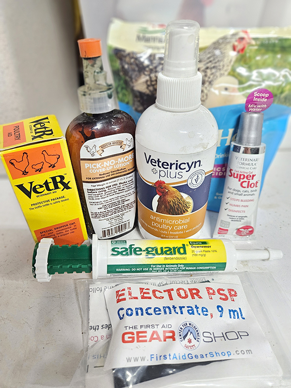 Several first aid products. -Vacationing & Raising Chickens