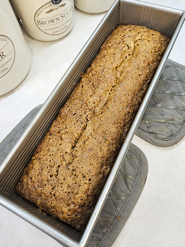 A loaf of Grandma's Zucchini Bread right out of the oven