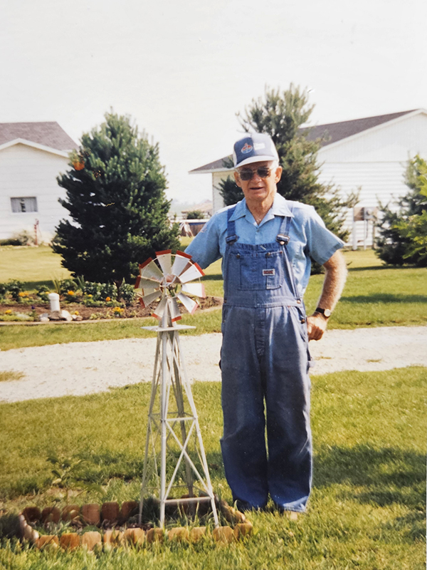 My late grandpa wearing his iconic bib overalls.